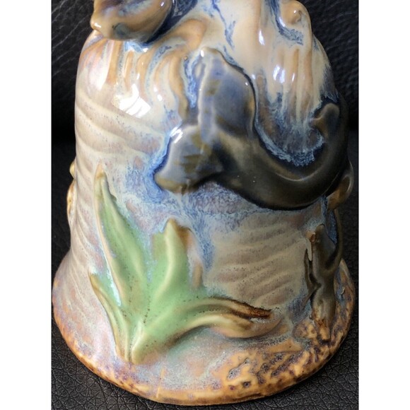 Playful Dolphins Figurine Nautical Pottery Bell with Beach Ocean Marine - Picture 3 of 8